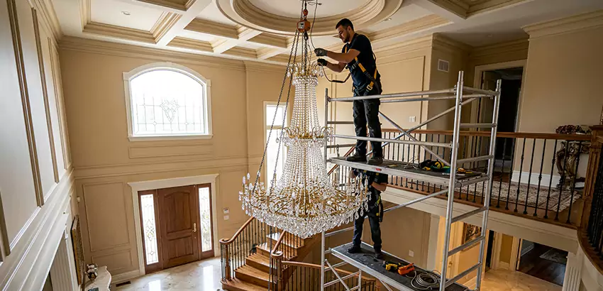 Two-Story Foyer Chandelier Installation in Bentonville